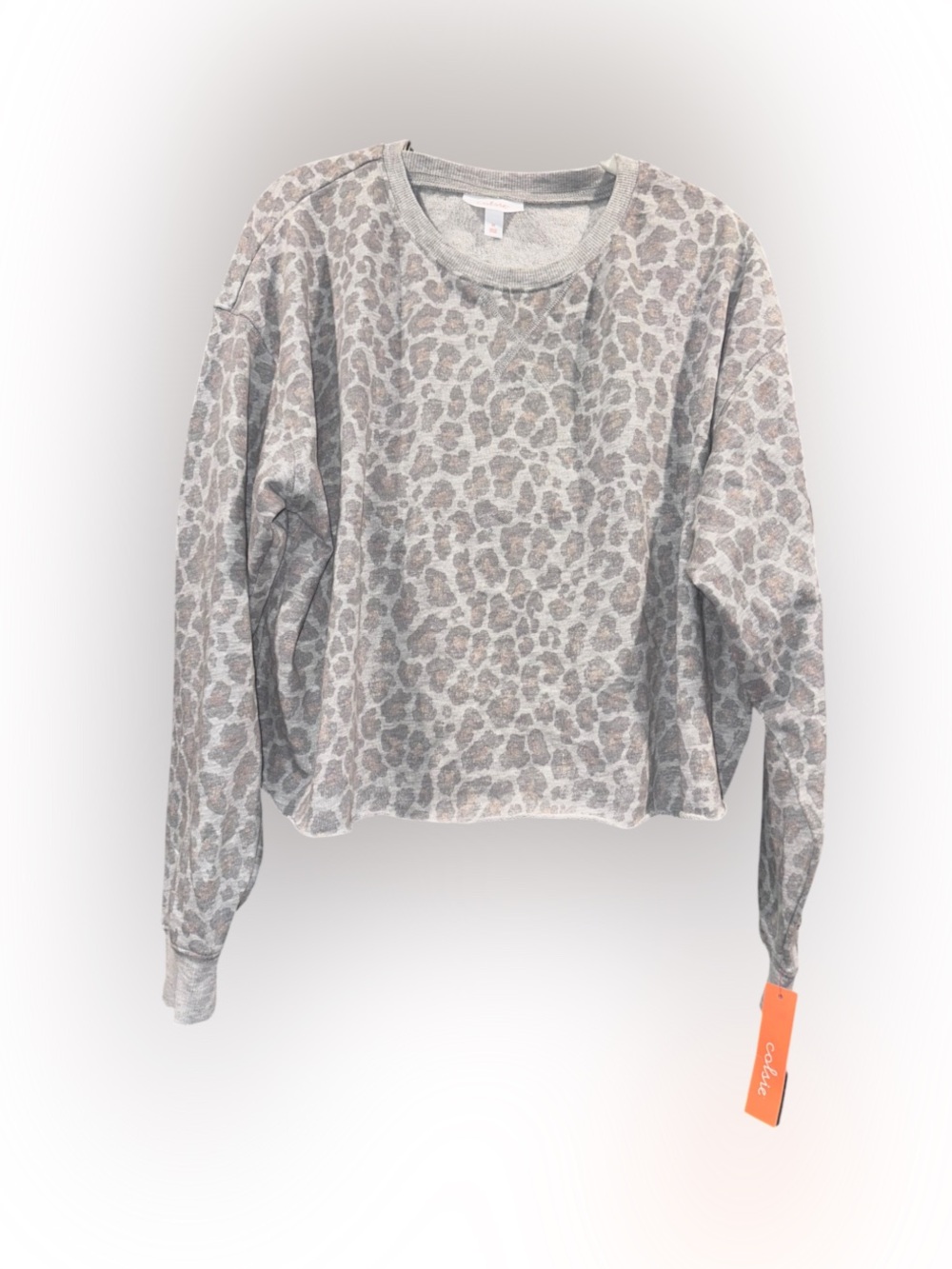 Colsie Leopard Print Cropped Sweatshirt Gray Medium NWT